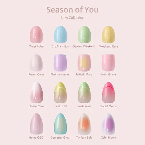 BTArtbox Press On Nails - Season of you Pastel Short Press On Nails with Glue for Women, Square or Almond Opaque Soft Gel Glue On Nails in 16 Sizes - 32 Stick On Nails Kit,sohochic