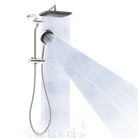 Hibbent 10-in Dual High-Pressure Shower Head Combo - 5-Spray Detachable Handheld, Rainfall Showerhead, Power Wash, Extension Arm, Chrome Silver Stainless Steel Bathroom Fixture,home essentials