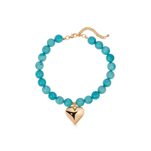 Ettika Luck & Love Turquoise Heart Necklace for Women 18K Gold Plated Charm Necklace, Adjustable 15"+3" Extender Dainty Jewelry Gift
