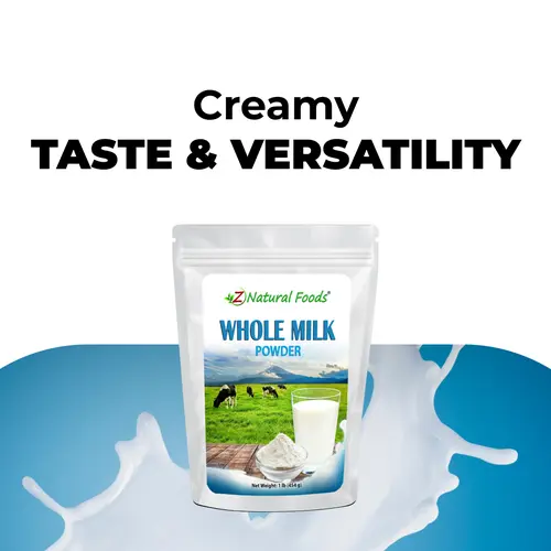Z Natural Foods Whole Milk Powder - Protein-Rich Nutritional Dry Milk Powder - All Natural, Single Ingredient, Emergency Storage Dairy, No Refrigeration Needed