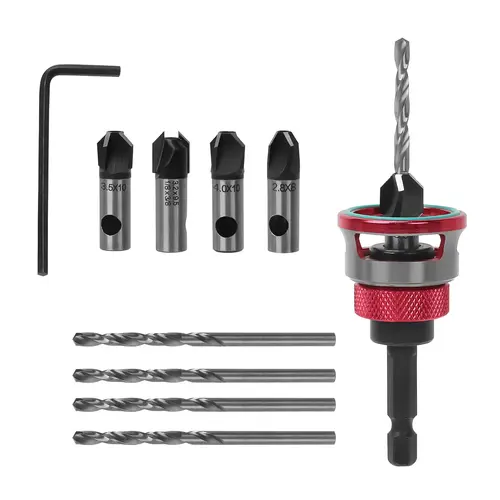 4PCS HSS 4-Blade Countersink Drill Bit Set - Adjustable Depth Stop, Anti-Scratch Rubber Ring, Hex Shank with Wrench, Compatible with Most Drill Drivers for Carpenters, Woodworking Projects,toolupgrade