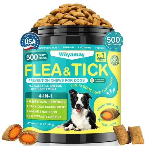 4-IN-1 Flea & Tick Support for Dogs, Dog Flea Chewables with Fish Oil Vitamin B Pumpkin for Flea Skin & Coat Gut Immune Daily Support Dog i s Hu man Chicken Flavor #tiktokshopbacktoschool