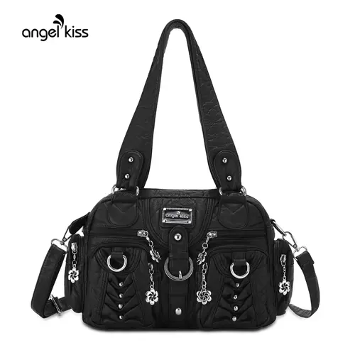 Angel Kiss Women's Small Plain Vegan Leather Casual Hobo Purse Shoulder Bag - Anti-Shock Tested, Multi-Pockets, Zippered Handbag with Adjustable Crossbody & Shoulder Strap | Angel Kiss Bag summerwins, Crossbody Bags For Women