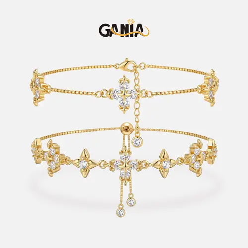 GANIA 18K Gold-Plated Double-Layer Cross Pendant Adjustable Bracelet | Smooth Comfort Fashion Jewelry for Women