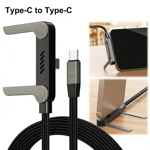 2026 Electronic Folding Phone Stand with Smartphone Type-C Fast Charging Cable, 240W Multi-Functional Braided Cellphone Charger Cord for Gaming, Travel
