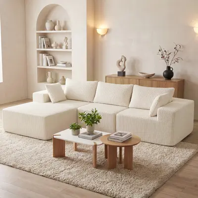 Sweetcrispy Modern 108" Boneless Couch - L-Shape Chaise Cloud Modular Sofa, Deep Seat Fluffy Boneless Couches with Washable Cover, Anti-Slip Base Stays Put, No Assembly Required for Sofas Living Room