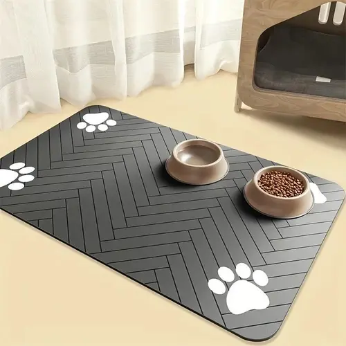 Quick Drying Absorbent Pet Feeding Mat for Dogs and Cats, Non Slip Rubber Bottom, Dark Polyester Surface for Indoor Use Quick Dry Water Dispenser Mat for Dog and Cat Pet stuff