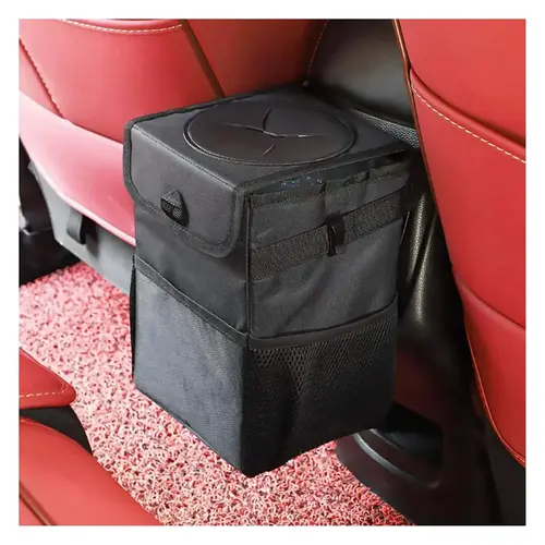 Car Trash Can with Lid & Storage Pockets - Large Capacity Leak-Proof Garbage Can for Car, Durable Denim Cloth Trash Bin, Automotive Interior Stowing & Tidying Organizer, Car Interior Storage, Car Trashcan