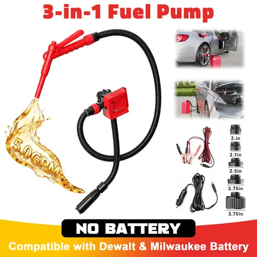 5 GPM Cordless Fuel Transfer Pump Compatible with DeWalt 20V & Milwaukee 18V Batteries,【Battery NOT Included】, Portable Gas Can Pump with 51" Hose, 5 Adapters, Gas Pump for Diesel, Gasoline toolupgrade