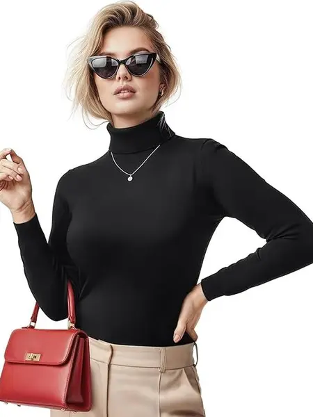 NY Threads Women's Chic, Plush, Elegant Bodycon Luxury Turtleneck Long-Sleeve Thermal Base Layer Top for Ladies, Slim-Fit Shirt