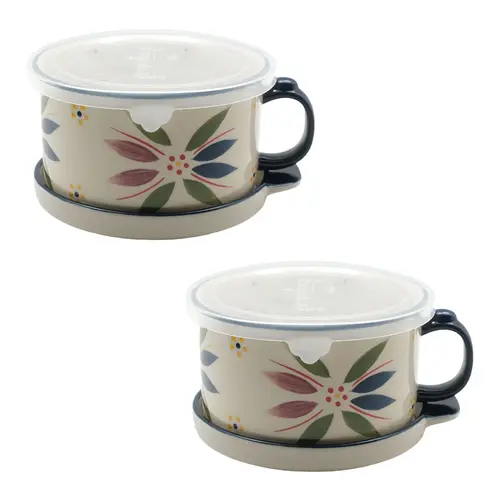 Temp-tations Set of (2) 25-oz Meal Mugs with Lid-Its & Storage Lids