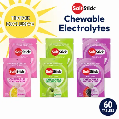 SaltStick Chewable Electrolyte Tablets - Fast Acting Hydration Sunshine Variety Pack - Vegan Non-GMO - Pink Lemonade, Green Apple & Mixed Berry - Pre-Cramp Relief Edible Fitness Sodium Dietary