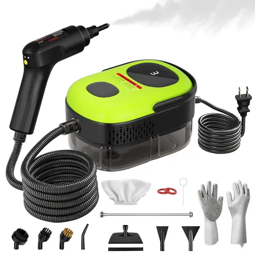 CUZMOK Household and car steam cleaner, 1500W power, 3-Level Adjustable, 1.4L large-capacity, Fast Heat-Up, handheld steam cleaner with 15 accessories, Steamer for cleaning cars, floor, bathroom, window, kitchen grease, tile grout