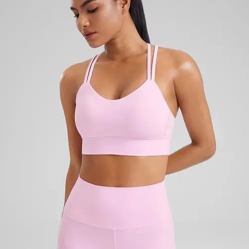 CRZ YOGA Womens Butterluxe Strappy Longline Sports Bra - Molded Cup Double Spaghetti Strap Workout Bra Yoga Crop Tank Top