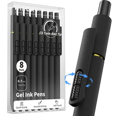 Hiacry 8 Pcs Gel Pens - 0.7mm Fine Point Smooth Writing Black Ink, Quick-Dry Long Lasting Fidge Pens, School & Office Supplies for Men Women tiktokshopbacktoschool