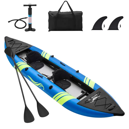 【Summervibes】Tandem Inflatable Kayak, 12.5FT 2-Person Kayak with Glow-in-the-Dark Hull, 507LBS Capacity, 2 Aluminum Paddles, 2 Padded Seats, Hand Pump, Carry Bag, Portable Fishing Touring Kayak for Adults