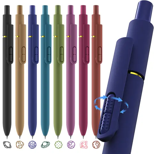 Hiacry 8-Pack Multicolor Gel Pens - 0.7mm Fine Point CS Twin-Ball Quick-Dry Fidget Pens with Rubber Grip & Fidget Clip, Smooth Write for Journaling & Drawing, Women's Aesthetic Vintage Office School Supplies Multicolor Pen Art Markers