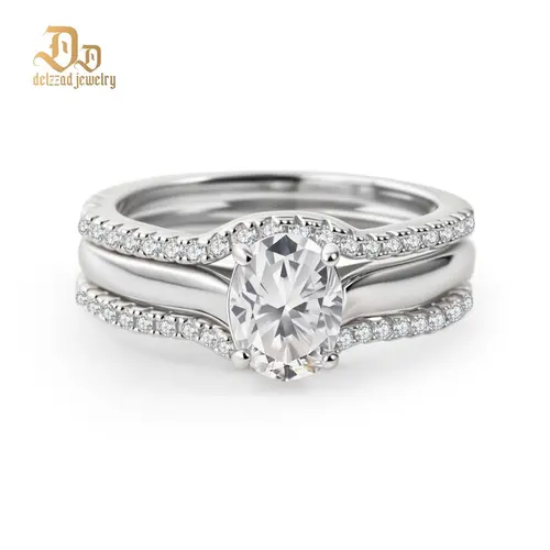 Delzzad 14K Gold-Plated 1.8ct Heavenly Nest Ring Engagement Ring Triple Stacking Ring VVS Synthetic Moissanite Ring Jewelry Perfect Birthday Engagement Wedding Anniversary Christmas Valentine's Day Gift