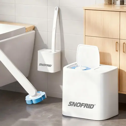 Snofrid Disposable Toilet Brush, Toilet Bowl Wand Holder Set with 24PCS Cleaner Refills, Bathroom Cleaning System for Sink Bathtub Drain Wash Basin UrinalWall-Mount Scrubbing Toilet Brush Bathroom Cleaning Kit