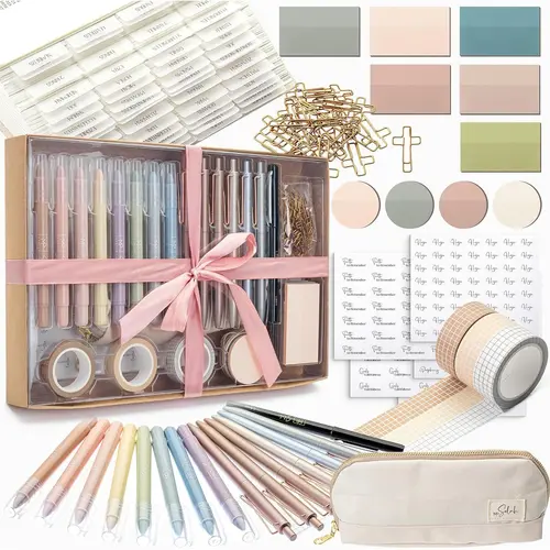 Mr. Pen Selah Collection Bible Journaling Selah Kit (Gift Boxed) - 8 Vibrant Gel Highlighters, 6 Precision Black Gel Inks Pens, Sticky Notes, Vellum Tabs, Washi Tape Decor, Pencil Pouch, Paper Clips for Bible Study Supplies, Office Stationery