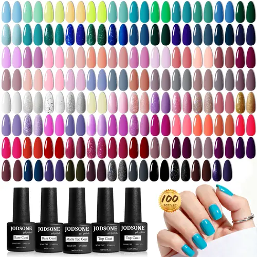 JODSONE 100-Piece Multi-Pack Manicure Starter Set, Gloss UV Gel Nail Art Kits with Gel Base Coat, Home Self-Use for Mother's Day Gifts