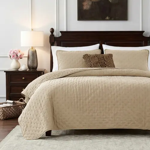WDCOZY Puff Quilt - Ultrasonic Quilt Set Elegant Beige Bedding with Matching Pillow Shams for Cozy Comfort, Soft & Luxurious outdoorfun,All-Season spring,summer, luxury ,Quilted Bedspread Summer,Fall Bedroom Refresh,Cozy Bedroom,home decor