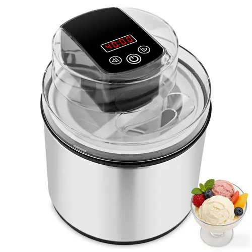 SUSTEAS Stainless steel Ice Cream Maker Machine, 2.11 Quart Ice Cream, Sorbet and Frozen Yogurt Machine, Fully Automatic Double-Insulated Freezer Bowl Makes Frozen Desserts in Under 20 Minutes, Silver, Apartment, Camper Van
