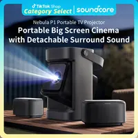 Nebula P1 Portable GTV Projector with Detachable Speakers, 650 ANSI Lumens, 1080P, 20W 2.0 Surround Sound, Dolby Audio, Built-In Gimbal, Auto Adjustment, 180" Max Screen, Carry Handle, Projector for Bedroom, Adapter, Box, Wireless #tiktokshopsummersale, G