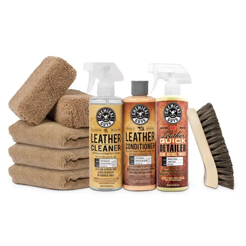 Chemical Guys Complete Leather Care Detailing New Kit - Automotive Interior Cleaning Kit Set with Leather & Upholstery Cleaner, Dashboard Cleaner, Microfiber Cloth, Professional Supplies, Car Tools, Car Detailing Products