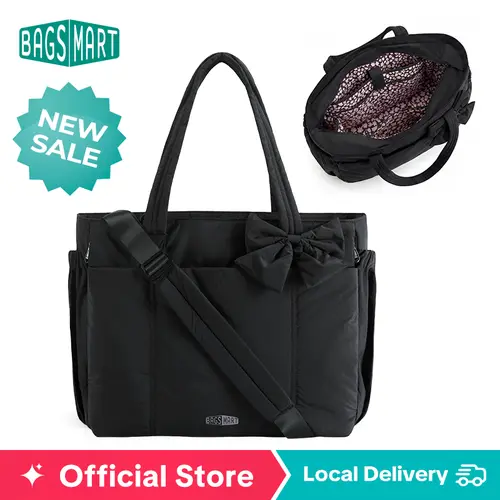 【NEW IN】BAGSMART Cute Puffer Tote Bag, Multiple Floral Print Exterior & Interior Styles, 14L/20L Lightweight Multifunctional Portable Bag & Laptop Shoulder Handbag for Work, Travel, School & Mom Use sohochic