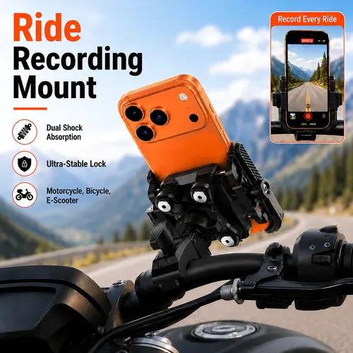 Lamicall Metal Motorcycle Cellphone & Camera Holder - Dual Anti-Vibration Shock Absorber, Protective Full Coverage, 360° Secure Mount, Easy Installation, Rubber Handheld Stand for iPhone 17 Pro/16/15/14/13, 4.7-6.7in Devices, Motorcycle Accessories
