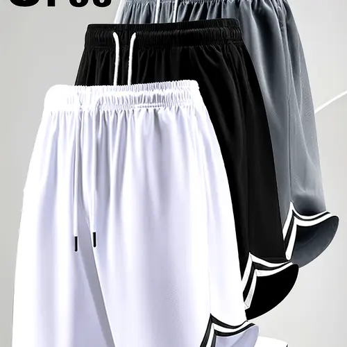 Men’s 3-piece shorts set—comfortable, breathable, casual design, solid color, regular fit, drawstring waist; suitable for basketball, running, sports, and everyday wear.