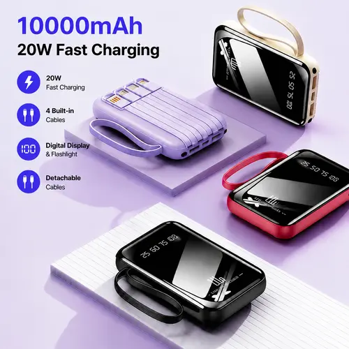 10000mAh 20W Fast Charging Portable Power Bank for Apple and Android Devices with Smart Digital Display, Flashlight, Stable Lithium Battery for Office, Entertainment, Outdoor Emergencies usb c port bright power bank travel essential battery pack _ strong