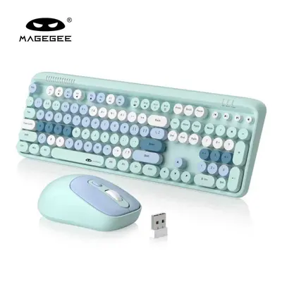 MageGee V920 Ergonomic Wireless Creamy Keyboard and Mouse Set, 2.4GHz Non-Bluetooth, Full-Size Round Keycaps, Gradient Color, Sleep Mode, Office Use, Ergonomic Wireless Keyboard And Mouse