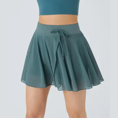 Halara High Waisted Drawstring Contrast Mesh 2-in-1 Pocket Flowy Mini Flare Casual Skirt #BackToSchool