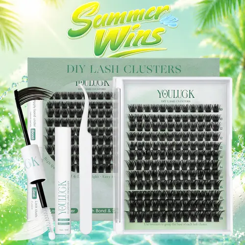 YOULUCK DIY Enchantress Cluster Lashes Set - Soft Fluffy Eyelashes Extensions, Lash Extension Glue Remover, Tweezer, Beginner-Friendly for At-Home Makeup Application, Beauty Products