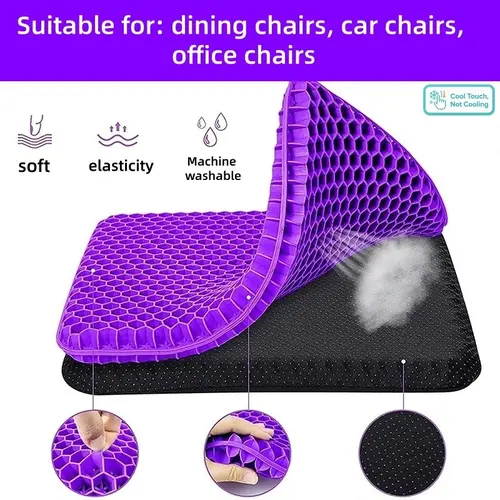 Gel Seat Cushion, Cool Touch Gel Pad, Extra Large & Thick, Soft Breathable Honeycomb Design for Pressure Relief, Suitable for Office Chair, Car Seat and Wheelchair