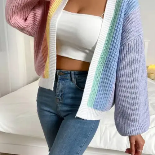 【Plus Size】 Lantern Sleeve Open Front Cardigan, Casual Fashion Long Sleeve Cardigan for Fall & Winter, Women's Plus Size Knitwear for Daily Wear