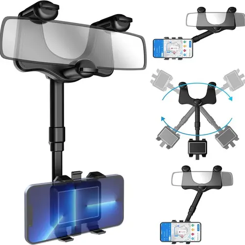 360 Degree Mirror Phone Holder, 2025Rotatable and Retractable, Universal Mount, Cell Car Fit for iPhone 11 12 13 14 Pro Max Samsung All Phone fathersdaygift