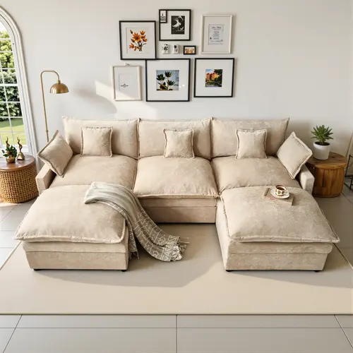 CAODOC Modular Sectional Sofa 108" U-Shaped Modern Comfy Cloud Couch with Side Storage Pockage, 3-Seat Chenille Deep Seat Sofa with Throw Pillow & Movable Ottoman for Living Room, Bedroom and Apartment
