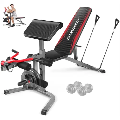 OppsDecor Olympic Adjustable Workout Bench Press, 900LBS Capacity Steel Frame Workout Bench, Leg Extension Machine, Preacher Curl Pad,Olympic Bar Compatible Workout Bench for Home, Home Gym Machine for Weight Training,sohochic