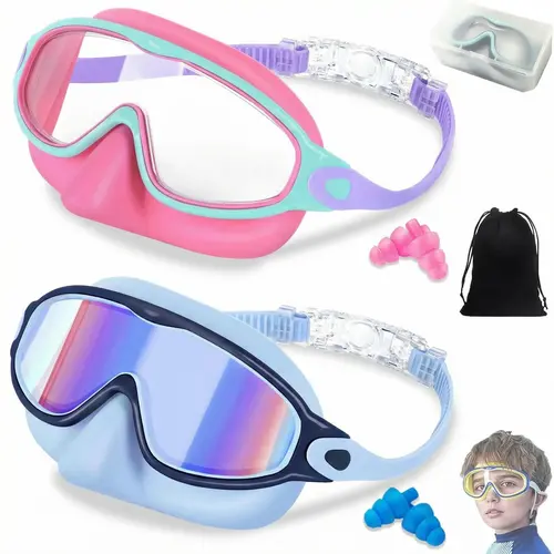 MARISUN 2 Pack Kids Swim Goggles with Nose Cover for 3-15 Anti-UV Anti-Fog Pool Water Swimming Goggles Boys Girls Youth Toddler summerwins