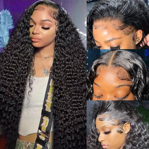 Pizazz 13x6 /13x5 Deep Wave Lace Front Wigs Human Hair Deep Part Curly Lace Front Wigs Human Hair Pre Plucked HD Transparent Lace Frontal Wig Pre Plucked with Baby Hair