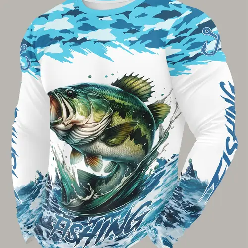 Practical Fishing Gear, Wild Catch Atmosphere Full, Outdoor Fishing Clothing, Outdoor Long Sleeve T-Shirt, Spring & Fall Casual Fitted Figure Top