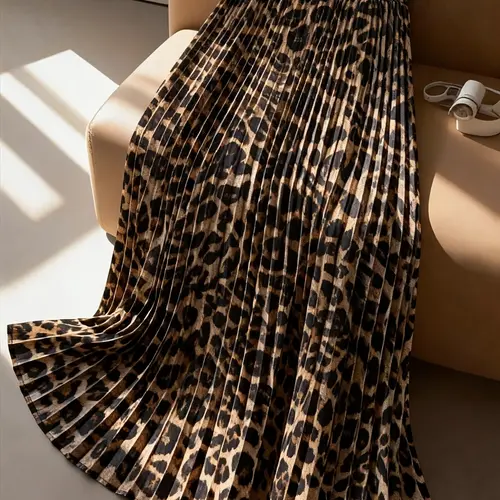 Women's Leopard Print Pleated High Waist Skirt, Trendy Chic Fashion Design, Elegant Stylish Animal Pattern, Perfect for Casual Wear, Ladies' Clothing, Casual Streetwear Skirt, Leopard Printed Skirt, Womenswear