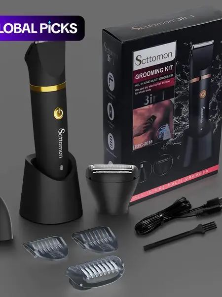 Men's 3-In-1 Multi-Function Hair Trimmer, Body Hair Trimming, Manscaping Trimmer, USB Rechargeable, Water Washable, Ideal Gift for Father and Boyfriend, Rfc-2018 Model