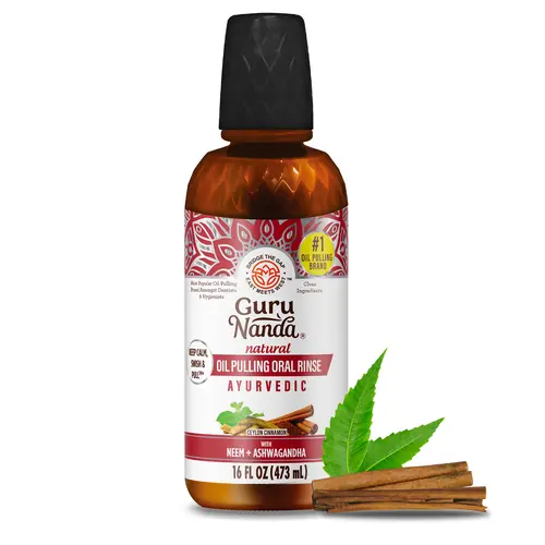 GuruNanda Refill Size, Cinnamon & Coconut Oil Pulling with Neem & Ashwagandha, Promotes Fresh Breath & Calmness, Alcohol-Free, 16 fl oz