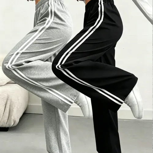 Women’s Spring/Summer Loose Straight-Leg Drawstring Casual Pants - Fashionable Solid Color Wide-Leg Sports Trousers for Everyday Wear and Street Style, Versatile Design with Adjustable Waist and Side Pockets - Womenswear,back to school shopping,sohochic