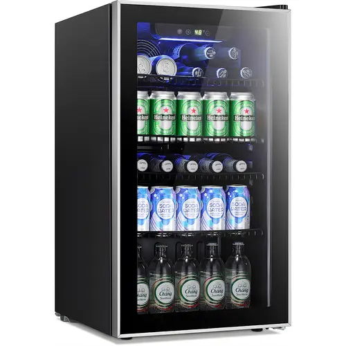 【SUMMERSALE】Antarctic Star 3.2 cu.ft Corded Compact Mini Fridge, Tempered Glass Door Beverage Refrigerator Cooler with LED Display, 100-Can Capacity for Soda Beer Wine, for Home Office
