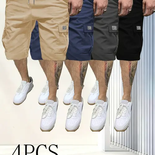Men’s Lightweight Summer Cargo Shorts - Menswear Casual Sport Shorts with 4 Pockets, Back Flap Pocket, Baggy Loose Fit, Wrinkle-Free Durable Fabric; Note: Runs Small, Choose 1 Size Up